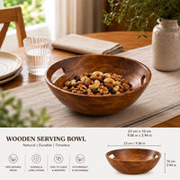 Bol à fruits en bois fait main avec poignées, design minimaliste pour la cuisine, idéal pour servir des collations et des produits frais