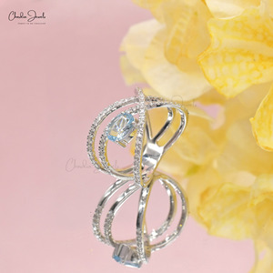 Anillo Crossover Más Vendido con Gema de Aguamarina Natural de 0.63CTW y Diamantes, Anillo de Boda de Oro Sólido de 14K, Fabricante de Joyería Fina - Product Image 3