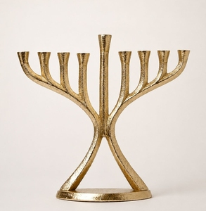 Contemporary Gold 9 Arm <b>Hanukkah</b> Menorah Candelabrum Cast Metal Jewish Ceremonial Candle Stand Elegant Judaica Tabletop <b>Decor</b> - Product Image 6