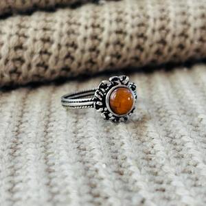 <b>Boho</b> Carnelian Brass <b>Ring</b> Oxidized <b>Silver</b> Plated Flower Textured Wholesale <b>Ring</b> For Women - Product Image 5