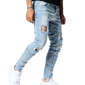 Custom Classic Denim Pants High Quality Casual <b>Jeans</b> Men's Solid Straight Lightweight <b>Elastic</b> <b>Waist</b> - Product Image 1
