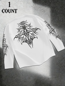 Loose Fit Oversized Graphic <b>Long</b> <b>Sleeve</b> Crew Neck Cotton Street Fashion <b>T</b> <b>Shirt</b> for <b>Men</b> - Product Image 4