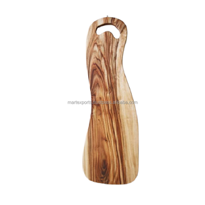 Grande planche à découper en bois naturel, durable, écologique, design moderne et luxueux, avec poignée en acier inoxydable pour légumes et viande - Product Image 5