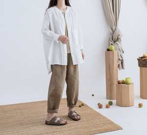 Chemise à manches longues pour femme, en lin blanc, coupe classique, respirante, 100% coton biologique, boutonnée - Product Image 6