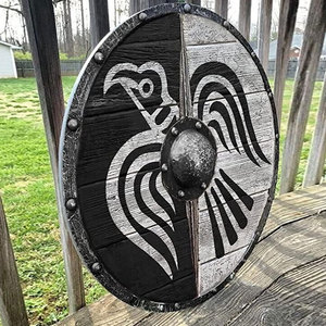 Bouclier en bois rustique nordique viking, rond, artisanal, pour la décoration de la maison, l'affichage historique et l'utilisation en costume. - Product Image 4