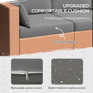 Divano da Esterno a 3 Posti in Rattan PE Grigio Sabbia con Cuscini Impermeabili per Giardino e Cortile - Product Image 5