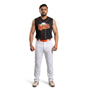 Camiseta de Béisbol sin Mangas Personalizada, 100% Poliéster, para Hombre, con Botones, Deportiva, Absorbente de Humedad, Uniforme de Equipo, Fabricante OEM - Product Image 1