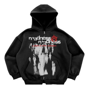 เสื้อฮู้ดดี้ผู้ชายแบบซิป ย้อมสีเอซิด แต่งแพทช์ สไตล์สตรีทแวร์ ผลิตตามสั่ง พร้อมปักโลโก้ของคุณเอง - Product Image 4