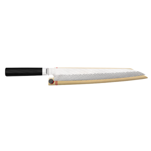 10.5 Inch Yanagiba <b>Slicing</b> <b>Knife</b> Dual Core Damascus Steel Sharp Japanese Style Blade with Black Pakkawood Handle and Wooden Saya - Product Image 1
