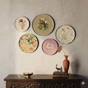 Juego de Platos Decorativos de Cerámica con Diseño Floral, Estilo Shabby Chic, Arte Circular Hecho a Mano, Acabado Envejecido, Paquete de Varias Piezas - Product Image 4