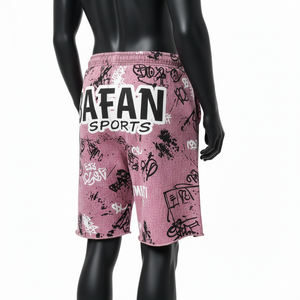 Shorts en molleton de coton premium 320 GSM, lavage acide, rose et noir, impression intégrale, logo personnalisé, pour homme - Product Image 5