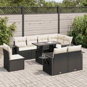 Ensemble de canapé de jardin à pieds réglables en rotin PE noir, 9 pièces, confortable et élégant, mobilier d'extérieur - Product Image 1