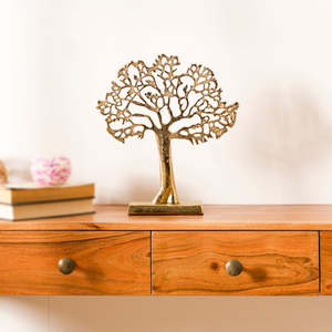 Golden Aluminium Tree Sculpture <b>Decorative</b> Tree of Life Metal Figurine Artistic Tabletop Showpiece for Living Room Office <b>Shelf</b> - Product Image 1