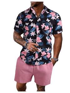 Ensemble chemise et short hawaïens à fleurs pour hommes, vêtements légers en polyester pour la plage et les vacances d'été - Product Image 6