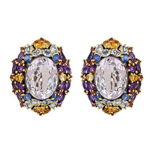 ต่างหูเงินแท้ 925 ประดับพลอยธรรมชาติ บลูโทแพซ ซิทริน การ์เนต สำหรับผู้หญิง เครื่องประดับอัญมณีชั้นดี - Product Image 1