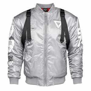 Men's Bomber <b>Jacket</b> with Geometric Print and <b>Patch</b> Designs Streetwear Zipper Closure Stand Collar Autumn Wear - Product Image 2