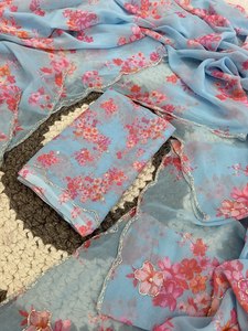 Reglance Elegant Georgette Floral Print Saree Heavy Hand Khatli Cutdana Touch Butti Work All Aarco Running Khatli <b>Blouse</b> - Product Image 5