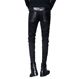 Pantalon de moto en cuir PU noir pour homme, coupe droite, fermeture éclair, taille élastique, coupe-vent, pour l'automne - Product Image 3
