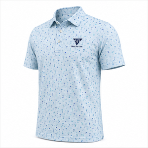 Camiseta Polo Trackstar para Hombre, Color Azul Cielo, con Estampado de Iconos de Golf, Manga Corta, Cuello con Botones, Camisa Deportiva Informal, Logotipo Personalizado - Product Image 3