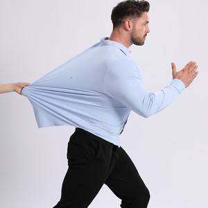 Camisa de Vestir Formal de Manga Larga para Hombre, 85% Poliéster, 15% Elastano, Color Sólido, Sin Costuras, Elástica, con Botones, para Negocios - Product Image 3