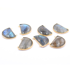 Labradorite Half Shape Faceted Silver Bezel 18K Gold Plated Sterling Silver Double Loop Gemstone Pendant Jewelry Making - Product Image 3