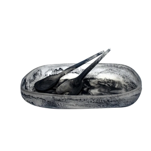 Ensemble de saladiers ovales en résine faits à la main de luxe avec ustensiles assortis, plateau de service décoratif, vaisselle écologique, passe au lave-vaisselle - Product Image 3