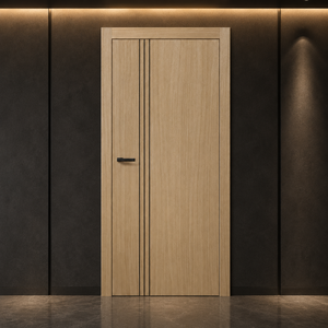 Puerta Interior de Madera Sólida de Estilo Moderno y Minimalista con Diseño Ranurado para Decoración de Dormitorios y Apartamentos, Apertura Manual, Superficie Acabada - Product Image 1