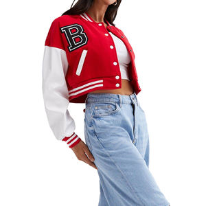 Chaqueta Varsity Corta Transpirable para Mujer, Tallas Grandes, con Logotipo Personalizado Bordado, Mangas de Cuero, Estilo Letterman de Béisbol, para Invierno - Product Image 2