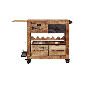 Chariot de cuisine moderne en bois massif avec caisses amovibles, porte-serviettes, chariot de service et station de rangement mobile - Product Image 2