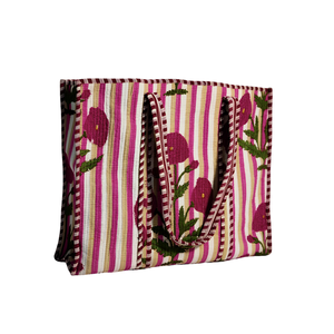 Bolso de mano floral a rayas fucsia y oro estampado bloque hecho a mano - Product Image 2