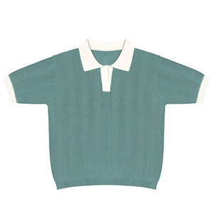 Polo à manches courtes en tricot pour homme, gris uni avec col et poignets contrastants blancs, coupe décontractée classique - Product Image 4