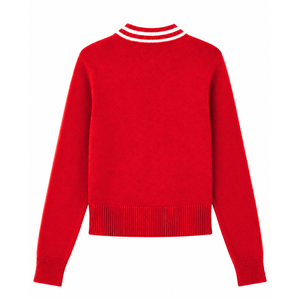 Delta| Sigma |Theta Sorority Women's Varsity Knit <b>Cardigan</b> V-Neck <b>Button</b> Front Striped Rib Trim Embroidered Preppy Style Sweater - Product Image 4