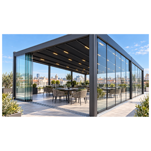 Pérgola Bioclimática de PVC de Lujo, Ecológica, Elegante y Moderna, con Techo Ajustable Motorizado, Iluminación LED y Estructura de Aluminio - Product Image 1