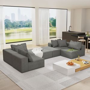 Divano Sezionale Modulare Moderno a L da 335 cm con 6 Cuscini, Chaise Longue Imbottita per Soggiorno, Combinazione Libera - Product Image 6