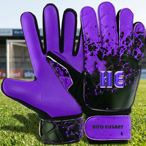 Gants de gardien de but de football, nouveau design, en latex avec protection des doigts, pour adultes, couleur violet et noir, sangle en latex - Product Image 2