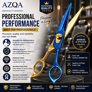 Ciseaux de coiffure en acier inoxydable bleu doré, manche moyen pour droitier, lames affûtées, vis réglable pour barbier et salon - Product Image 3