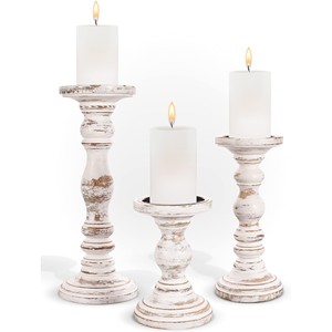 Whitewashed Oak Wood Candle Holders Set | Rustic Wooden <b>Candlestick</b> Wholesale - Product Image 4