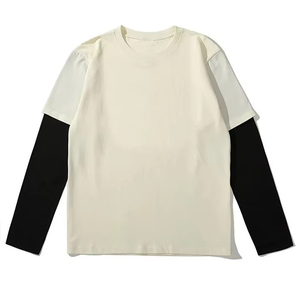 T-shirt gris oversize à manches courtes pour homme, col rond, en coton tricoté, couleur unie, bordure contrastante, style streetwear - Product Image 3