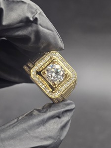 Luxury Hip Hop Square Center Stone <b>Ring</b> <b>925</b> <b>Silver</b> 14K Yellow Gold Plated Bling Statement Fashion Jewelry for Men <b>Ring</b> - Product Image 2