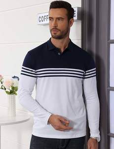 Camisa Polo de Manga Larga para Hombre, a Rayas, de Algodón, Absorbente de Humedad, Cuello Clásico, Casual, para Golf - Product Image 4