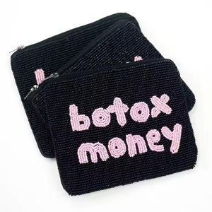 Monedero de lujo con cita divertida y cuentas, bolsa para dinero estilo Botox, mini cartera personalizada de cuentas de semillas, cremallera con estampado de patrones étnicos hecha a mano - Product Image 3