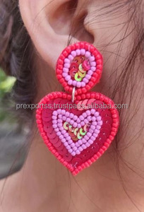 Heart Earrings Handmade Seed Bead Embroidery <b>Red</b> Pink <b>Sequin</b> Beaded Jewelry Valentine Design Statement Party Accessories Custom - Product Image 4