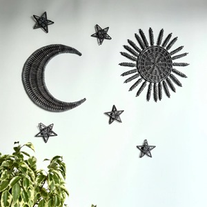 Decoración de pared de ratán hecha a mano con forma de luna y estrella para habitación infantil, aula, guardería, sala de juegos, decoración boho linda para el hogar y la escuela - Product Image 3