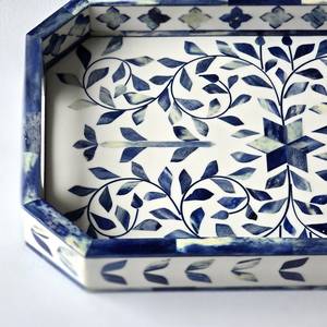 Hand Crafted Bone Inlay Blue Tray - Farmhouse <b>Coffee</b> <b>Table</b> Tray - Vintage perfume tray - Pearl Decorative Tray - Serving Tray - Product Image 6