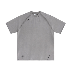 Camiseta de algodón estilo acid wash para hombre, holgada, oversize, vintage, informal, con logo, al por mayor - Product Image 2