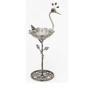 Comedero para Pájaros de Metal con Diseño Floral y Detalles de Hojas, Acabado Cepillado, Adorno de Jardín para Exteriores, Estilo Independiente - Product Image 1