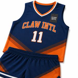 Ensemble d'uniformes de basketball personnalisés Claw Intl pour adultes unisexe, bleu marine et orange, imprimé numérique, en polyester respirant, avec coutures thermocollées sans couture - Product Image 5