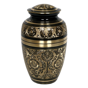 Artistic metal adult cremation <b>urn</b> for human ashes <b>large</b> memorial container detailed finish secure lid tribute piece - Product Image 1