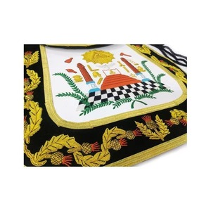 ผ้ากันเปื้อนเมสัน Past Master Blue Lodge พร้อมผ้ากำมะหยี่สีขาวและสีน้ำเงินเข้มสไตล์ชาติพันธุ์ ปักลายด้วยมือ/จักรสีเงิน รุ่น MAP-0036 - Product Image 4