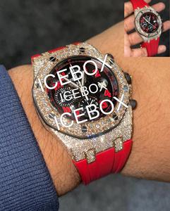 Montre VVS1 Moissanite Iced-Out avec boîtier en acier inoxydable, cadran en verre, bracelet à fermoir, bicolore, style Hip Hop, résistante à l'eau 10 bars - Product Image 4